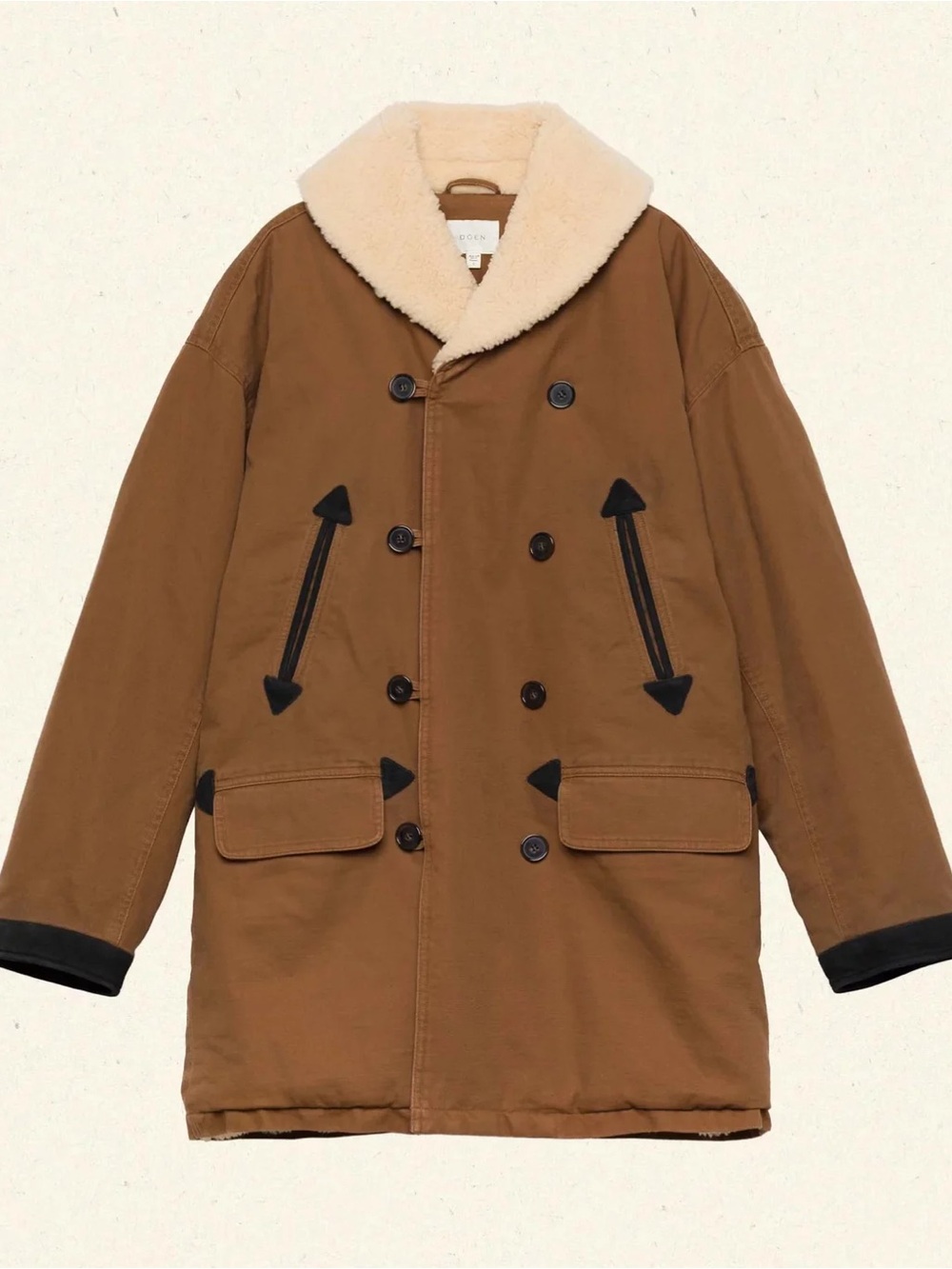 Doen Brown Pea Coat with Cream Sherpa Collar